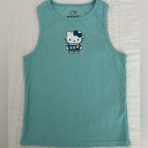 Aeropostale Hello Kitty Turquoise Blue Aqua Ribbed Tank Top Sz Jrs M/Girls S NWT